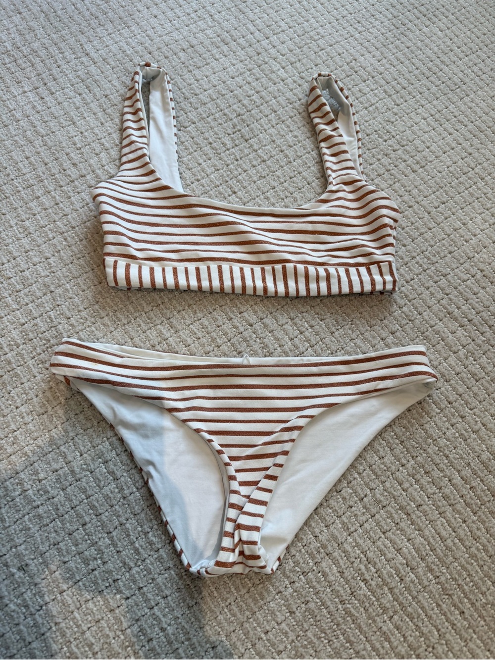 l*space White and Gold Striped Bikini Set